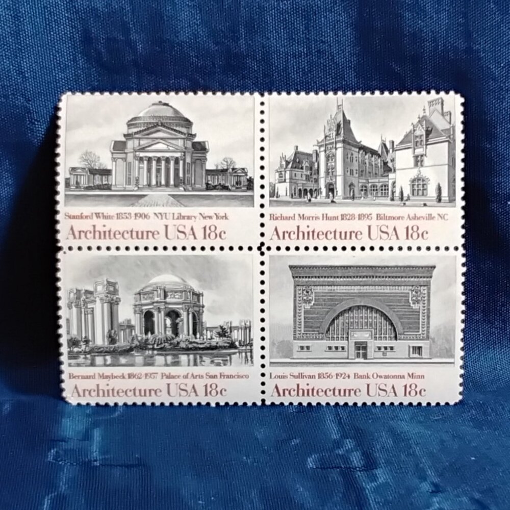 Uncirculated USA 1981 Architecture Block of Four 20 Cent Stamps!!